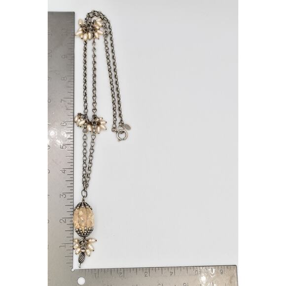 Sorrelli Vintage Pearl Tassel Necklace Tassel Cluster Pendant Silver Chain Bin6B - Picture 12 of 12